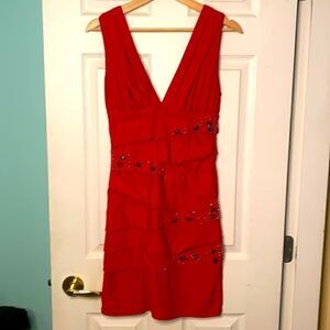 Seductions Red V-Neck Sleeveless Dress